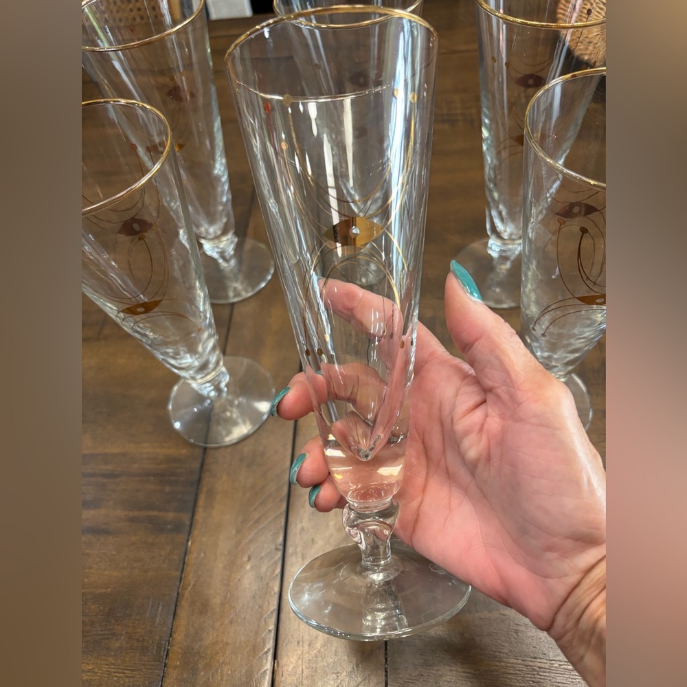 Set of six vintage Mcm retro Libbey atomic adagio 8 inch drinking glasses
